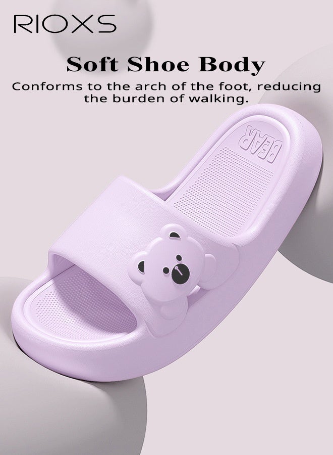 RIOXS Women's Adorable Bear Pattern Slippers, Lightweight EVA Platform Open Toe Sandals, Non-slip Quick-Dry Slip-on Shower Slippers, Comfortable Cushioned Thick Sole Slides, Summer Soft Home Mute Slippers, Suitable for Travel, Holidays, Beaches, Swimming Pools, etc. Purple - Image 4